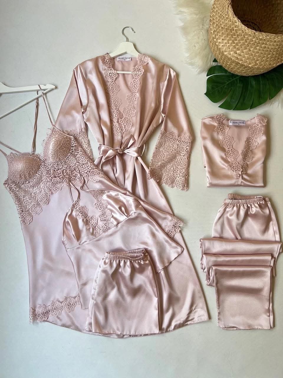 Rose Dreams 6-Piece Satin Nightwear Set