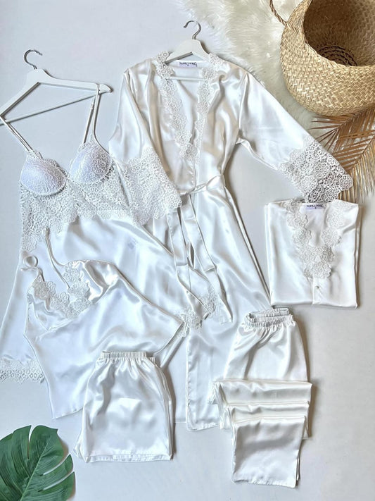 Rose Dreams 6-Piece Satin Nightwear Set