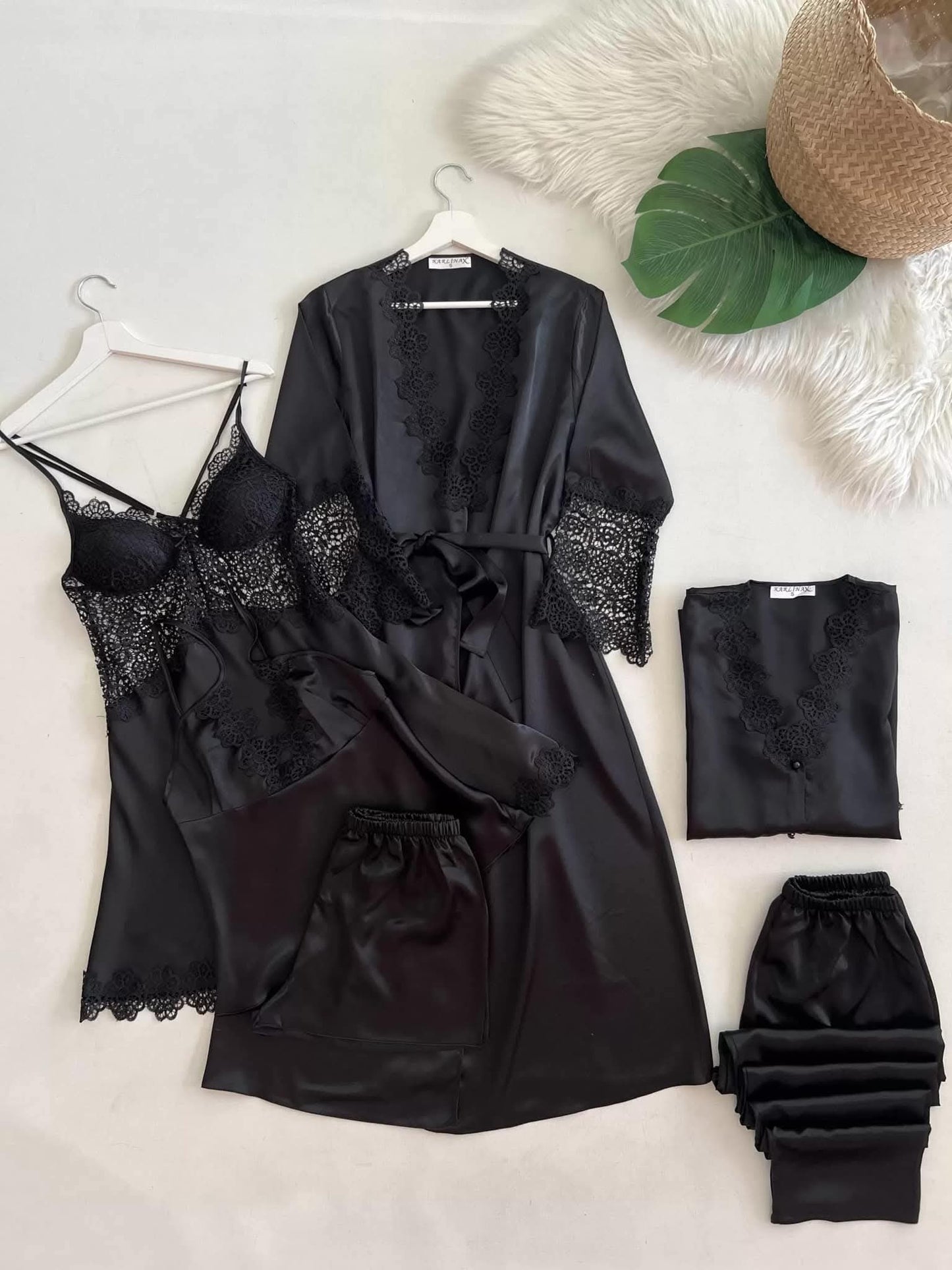 Rose Dreams 6-Piece Satin Nightwear Set