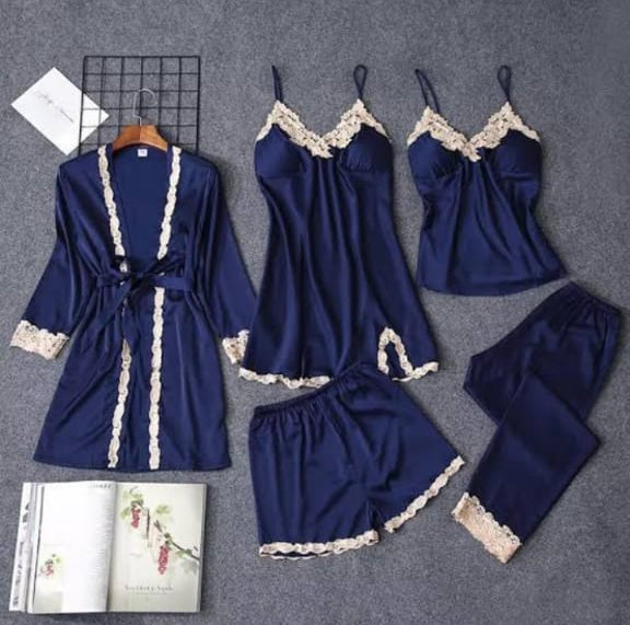 Luxury 5-Piece Satin Nightwear Set – Soft, Sultry & All-in-One