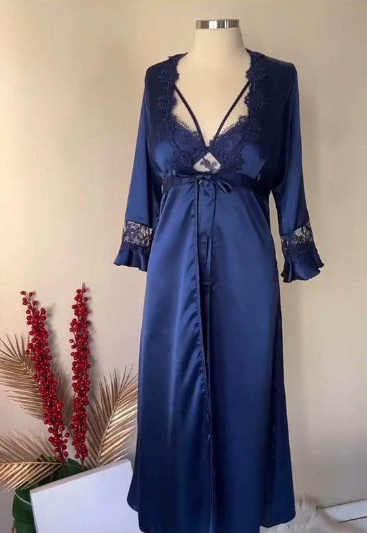 Royal Bloom Satin & Lace Nightwear Set