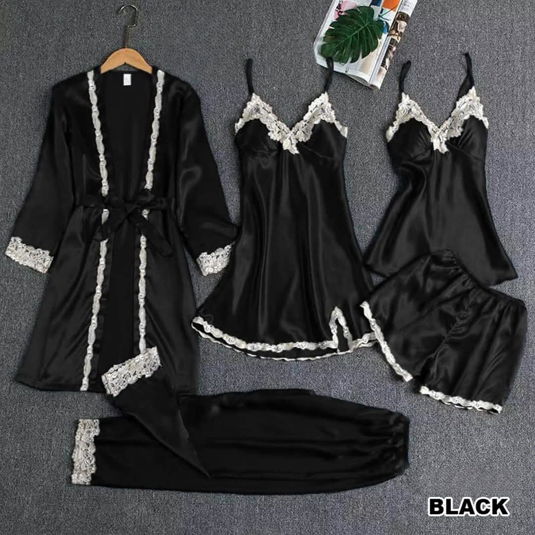 Luxury 5-Piece Satin Nightwear Set – Soft, Sultry & All-in-One