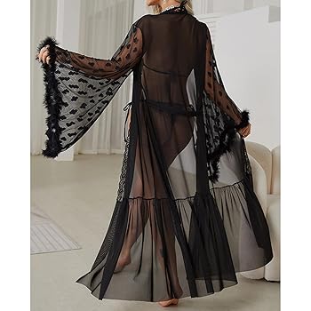 Elegant Sheer Mesh Robe with Heart Details