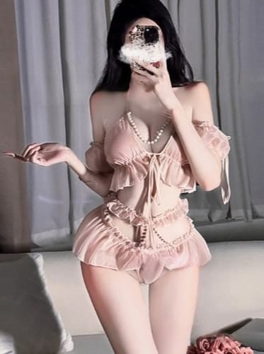 Delicate Ruffled Pearl Accent Lingerie Set