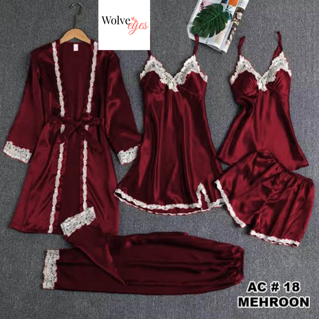 Luxury 5-Piece Satin Nightwear Set – Soft, Sultry & All-in-One