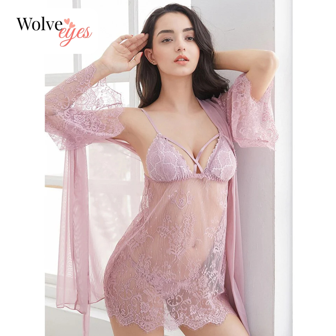 Sajiero Thea Transparent 3-Piece Nightgown