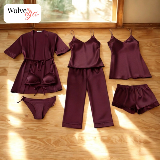Luxury 7-Piece Silk Nightwear Set