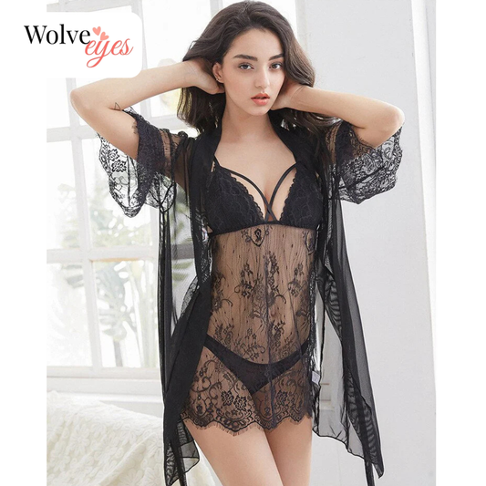 Sajiero Thea Transparent 3-Piece Nightgown