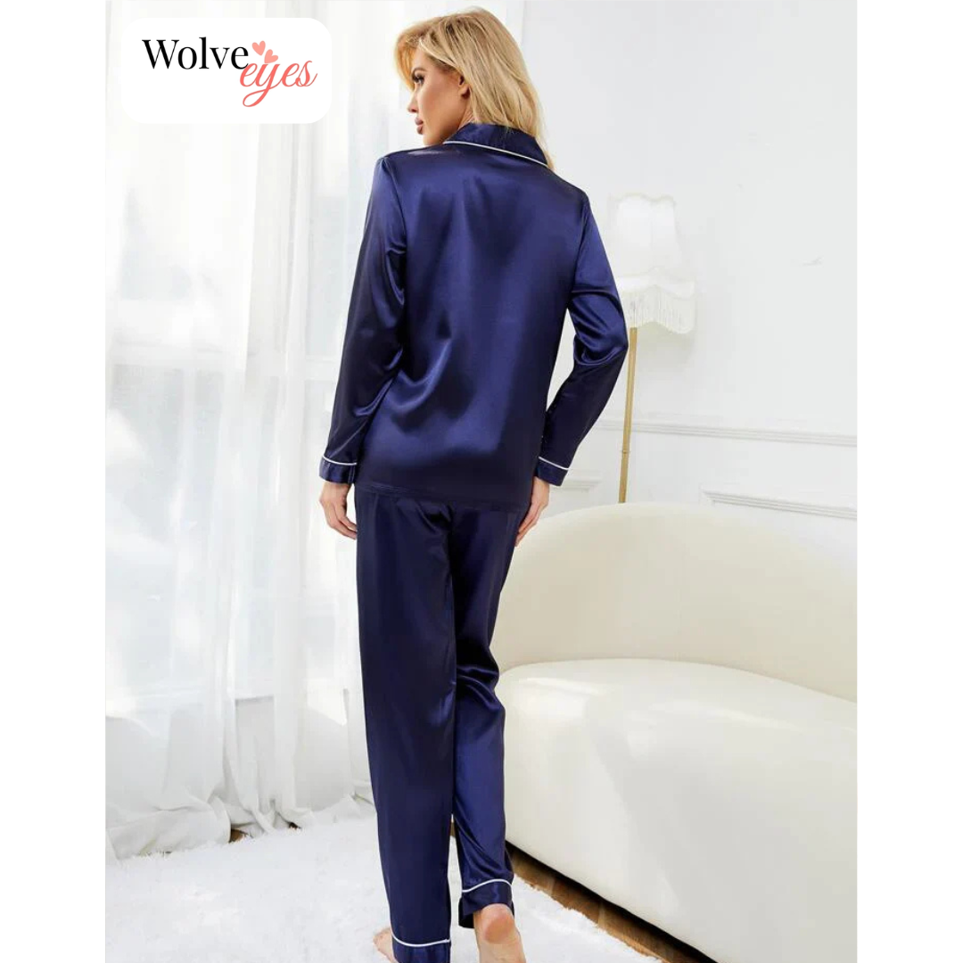 100% Silk Pajama Set with Contrast Piping