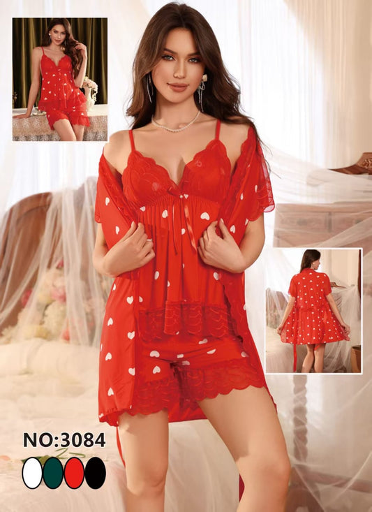 Heart Print Lace Nightwear Set – Romantic Comfort for Dreamy Nights
