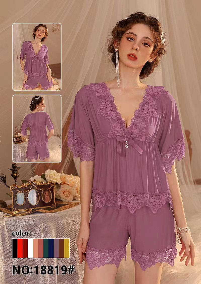 Chic Lace-Trimmed Short Nightwear Set