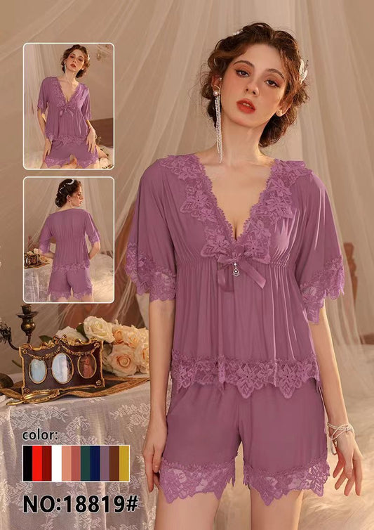 Chic Lace-Trimmed Short Nightwear Set