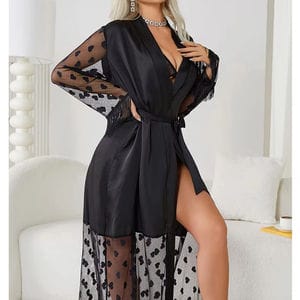 Elegant Sheer Mesh Robe with Heart Details