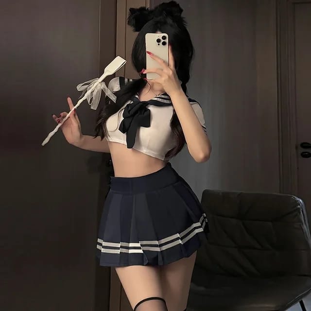 Classic Black & White Schoolgirl Lingerie Set