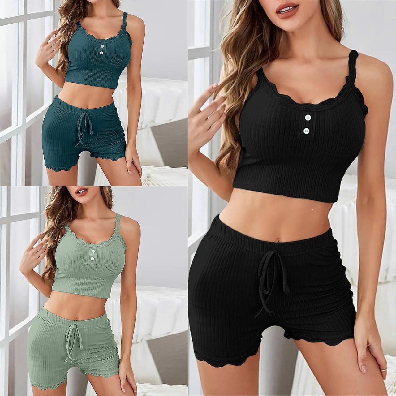 Everyday Cozy Ribbed Loungewear Set – Crop Top & Shorts